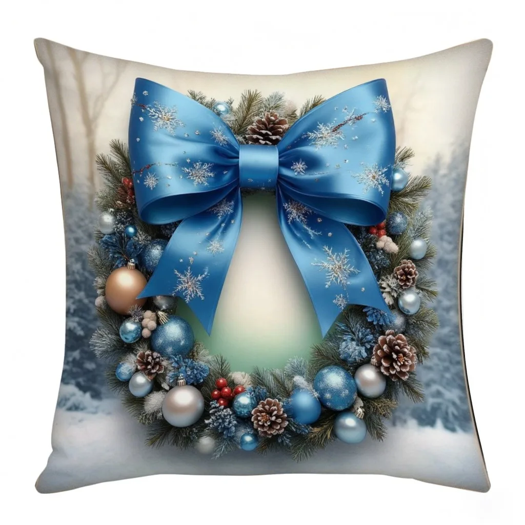 45cm Ins Style Christmas Cushion Cover Cartoon Xmas Wreath Santa Snowman Elk Pillowcase Merry Christmas Sofa Bed Car Pillow Case