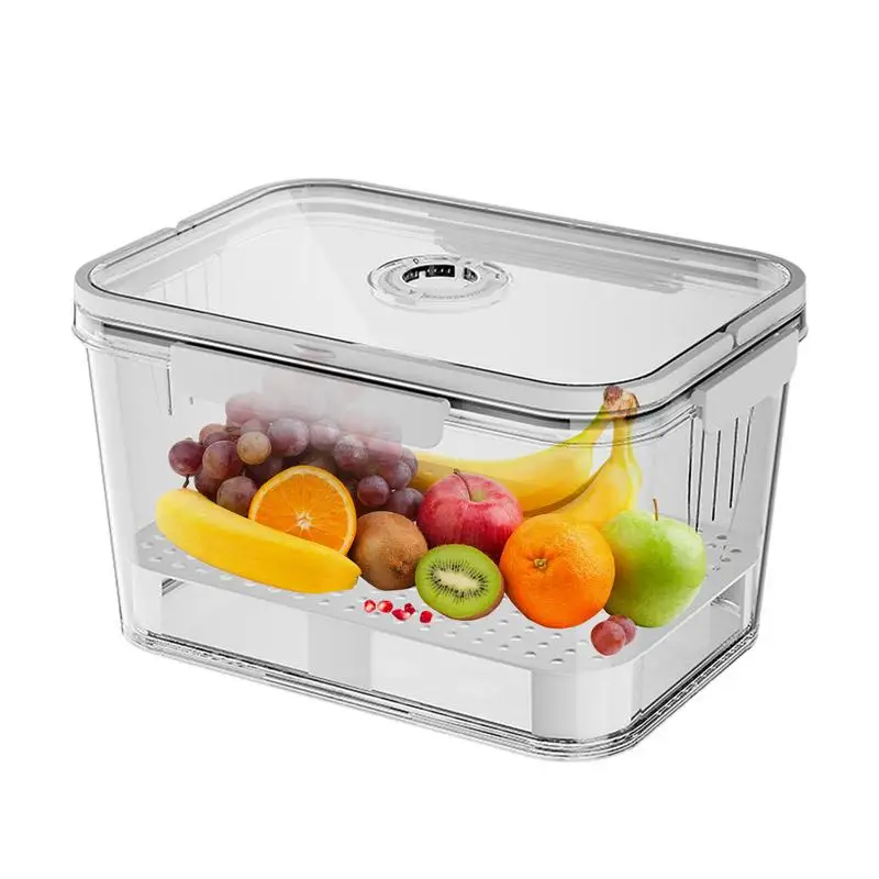 

Fruit Container For Fridge Food Storage Containers With Lids & Handle Portable Lunch Box With Removable Drain Tray Clear Produce