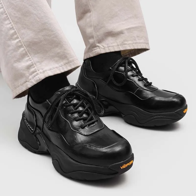 Trendy Men's Shoes Fashionable Thick Bottom Sneakers Casual Leather Breathable Wear-resistant Business Dad Shoes Big Size 38-44