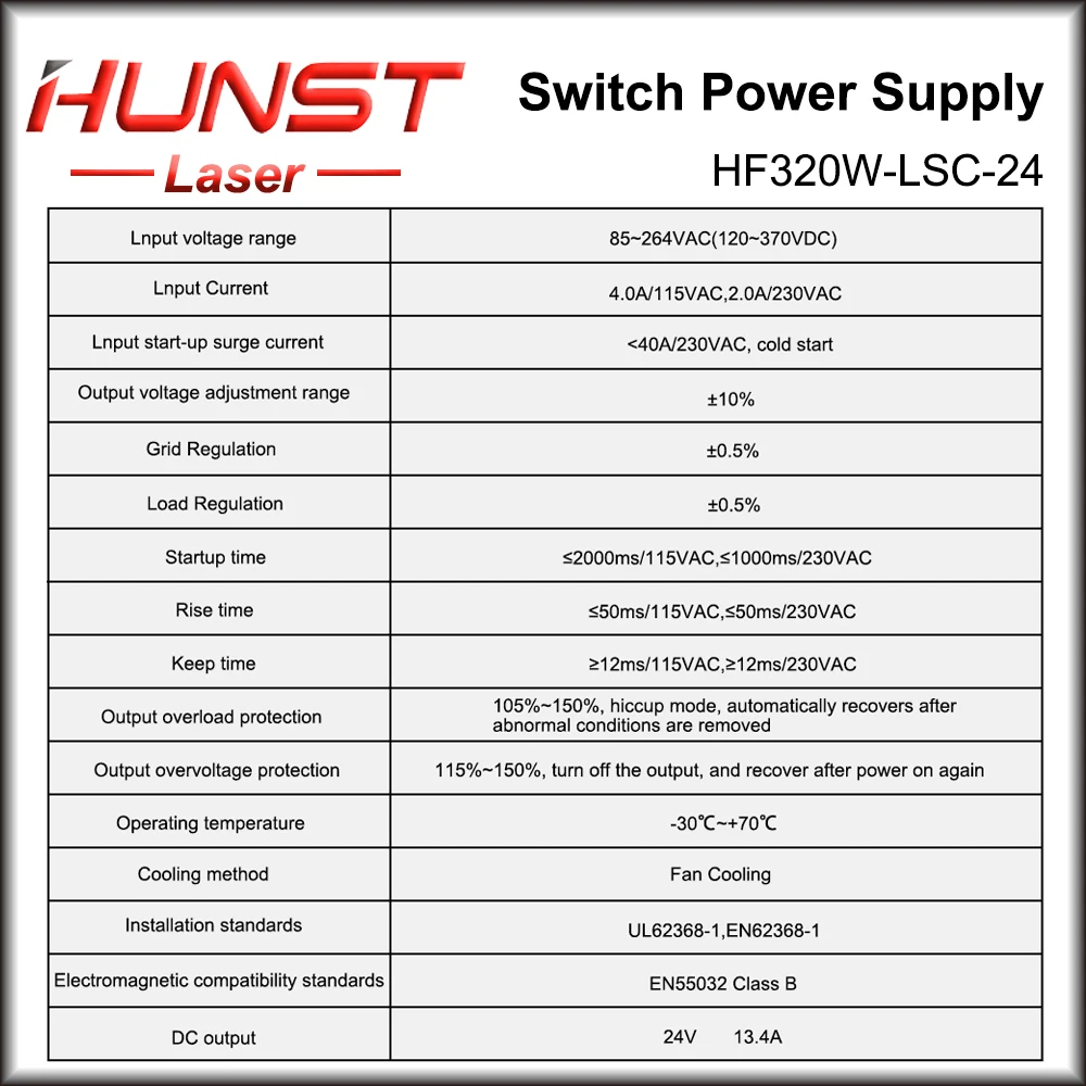 Импульсный источник питания HUNST HF320W-LSC-24V, подходящий для станка для лазерной маркировки CO2, гравировального станка