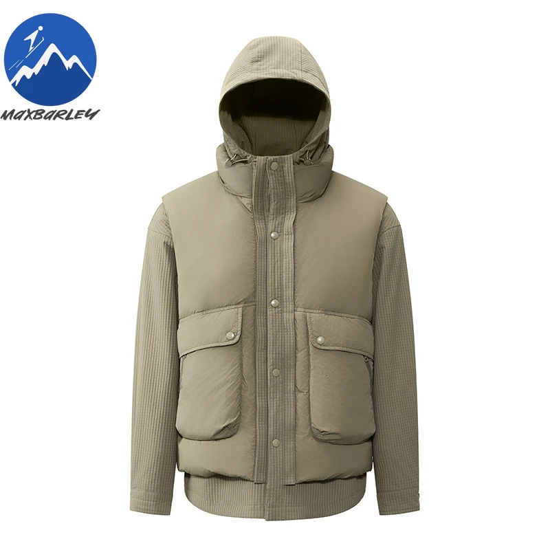 Maxbarley Down Jacket Mens Hooded Shirt Plus Down Vest 2-in-1 Down Jacket Winter Camping Travel Thickened Winter Puffer Coat
