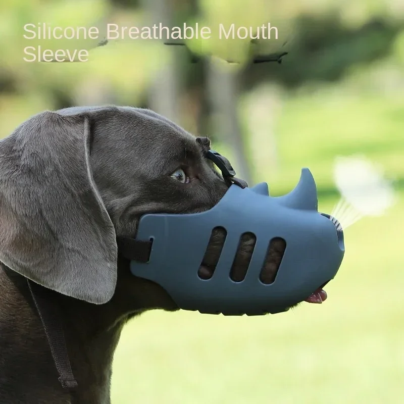 Silicone Pet Muzzle Anti-Bite/Anti-Bark Anti-Eat Disorderly Rhinoceros Model Medium and Large Dog Mouth Cover Pet Supplies