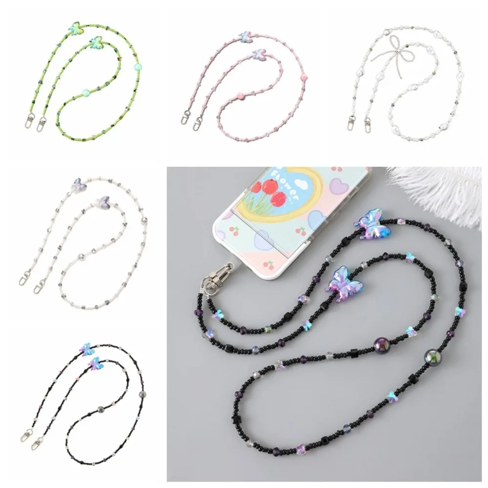 

Bow Bead Phone Strap Colorful Butterfly Anti Loss Mobile Phone Bead Chain Crossbody Pearl Mobile Phone Lanyard Jewelry