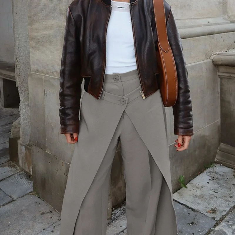 Tsiisd Casual Irregular Women's Pants Commuting Solid High Waist Loose Office Lady Trousers Wide-Leg Pants New Women Pants 2026