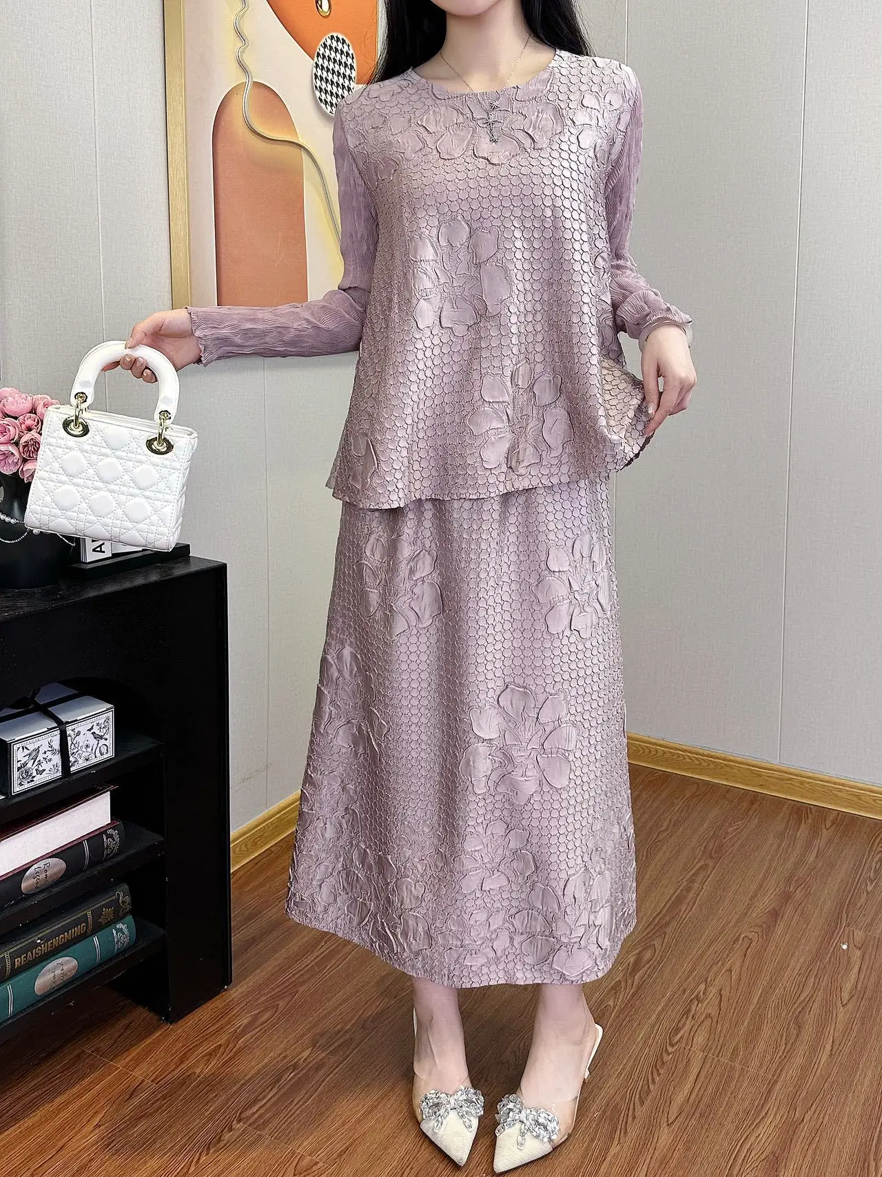 Miyake 2025 Heavy Industry Fashion New Suit Autumn Loose Women's Clothing Printing Casual Long Temperament Two-piece Set