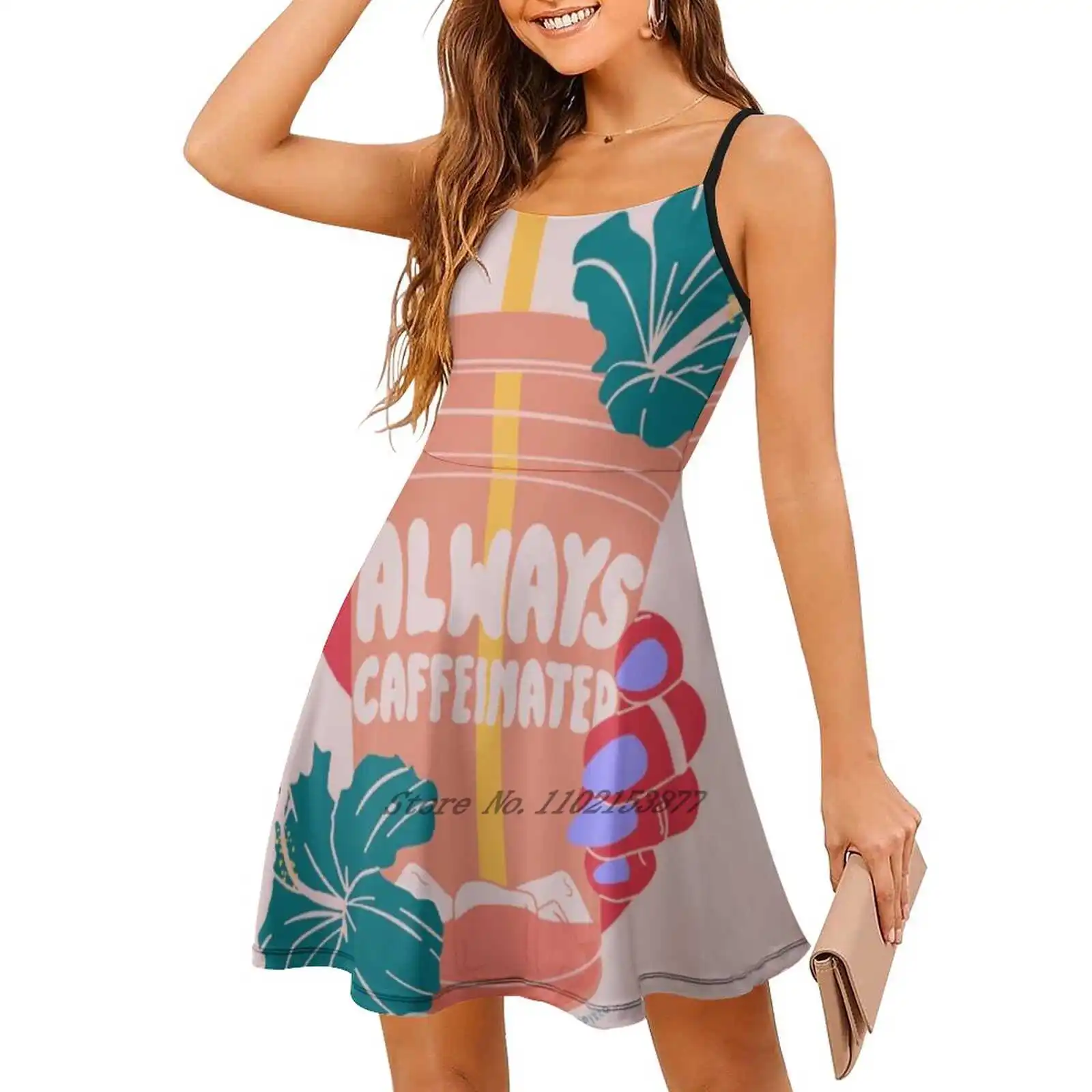 Always Caffeinated Loose Pocket Dress Summer Sexy V Neck Dress Print Short Sleeve Dress Sagepizza Coffee Iced Coffee Summer