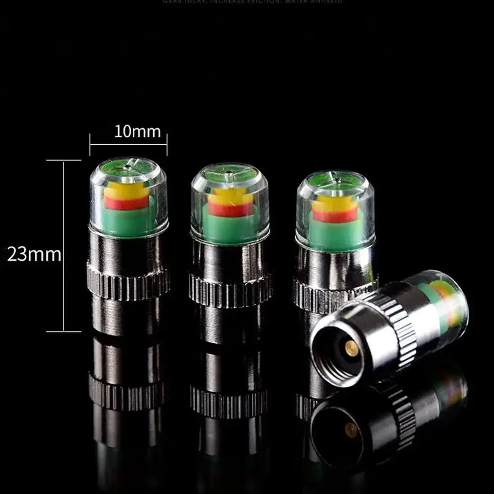 4Pcs 2.4 Bar Car Tire Pressure Guage Cap Sensor Indicator Alert Monitoring Tool Tyre Cap Indicator Alert Air Pressure Gauge