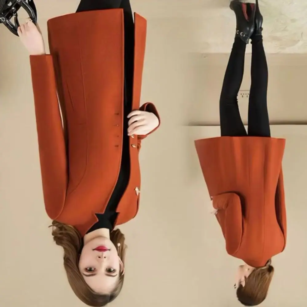 Women Mid-length Coat Ol Cardigan Jacket Women’s Winter Coat Formal Business Jacket Stand Collar Mid-length Outerwear