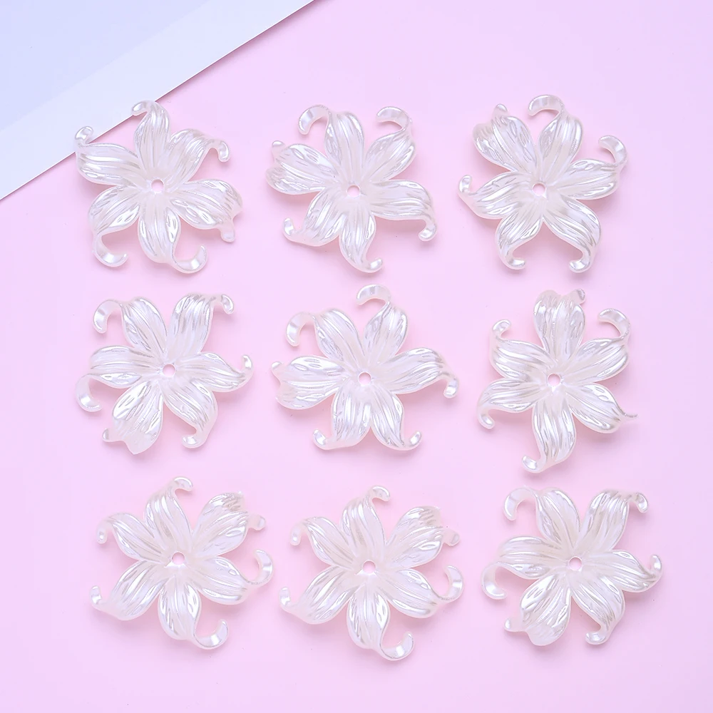 20 Stück Acryl-Imitationsperlen in Off-White, Aquatische Pflanzen, Blumen, Perlen für Armbänder, Halsketten und DIY-Schmuckherstellung – Detail 4