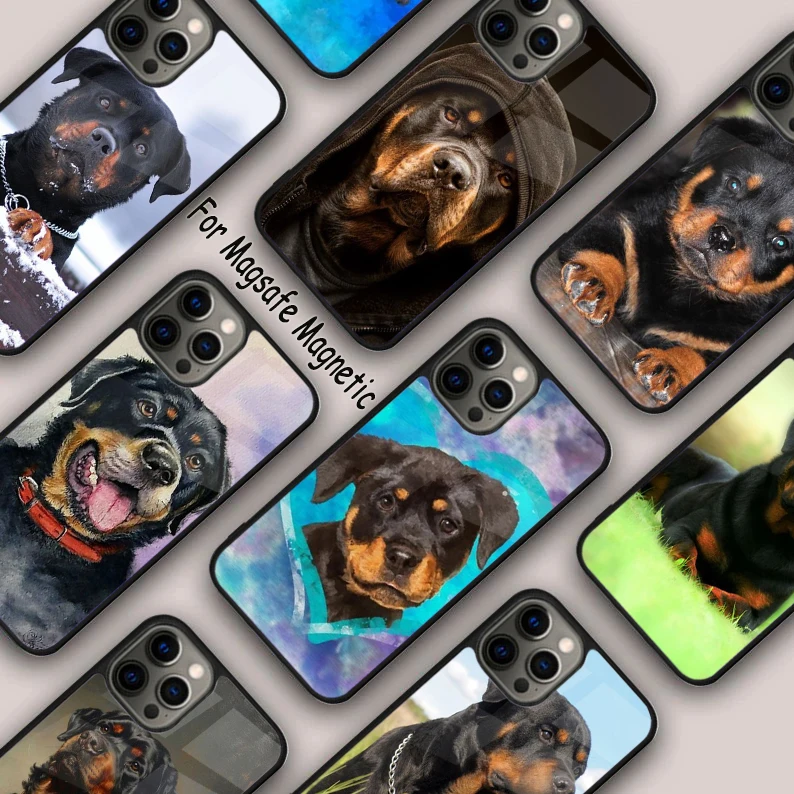 Cartoon Rottweiler Dog Magnetic Phone Case For APPLE iPhone 16 14 13 12 11 Pro Max 15 Plus Wireless Charge With MagSafe Cover