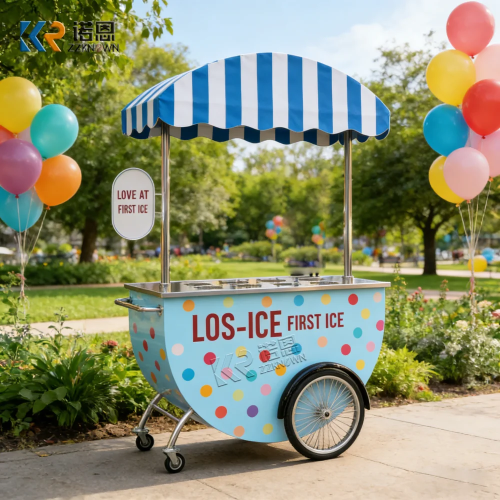 Luxury Ice Cream Cart High Quality Snack Kiosk Beverage Dessert Street Festival Snack Push Cart For Outdoor Event