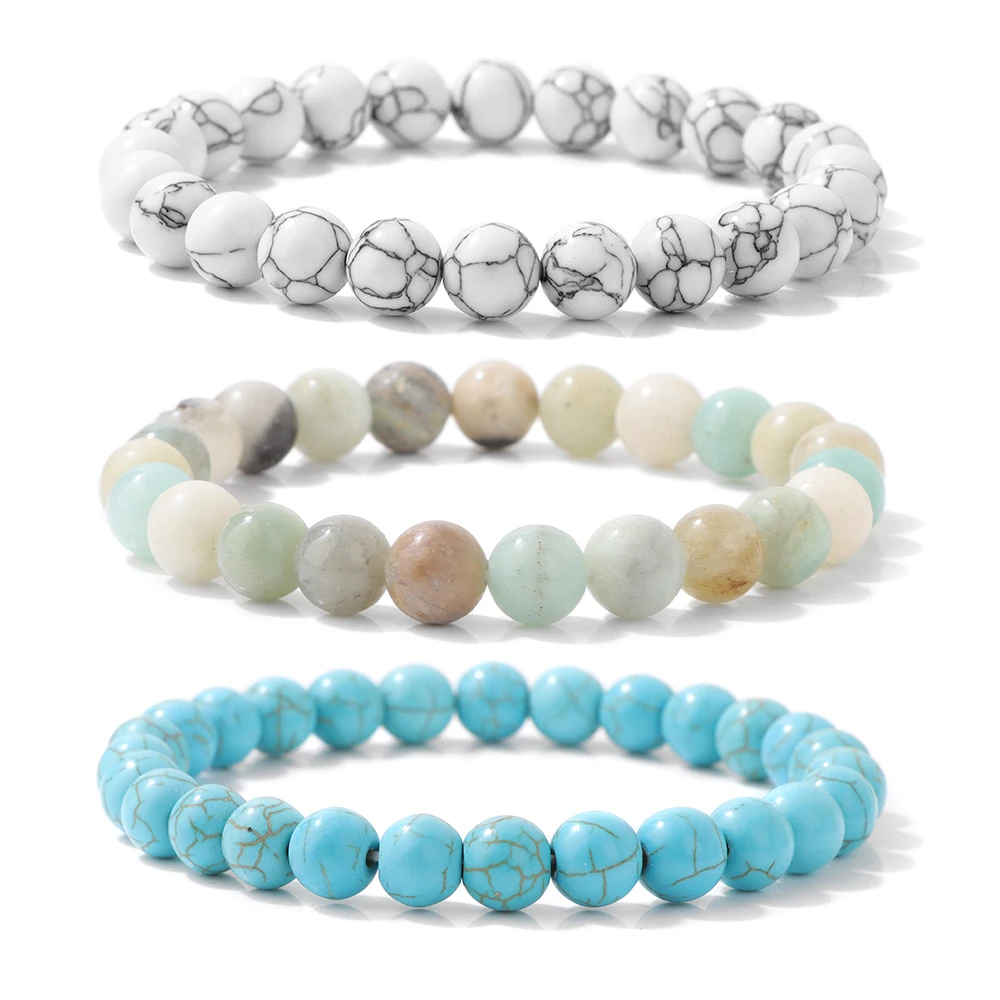 Bracelets multicouches en pierre naturelle pour hommes et femmes, perles de cristal, bijoux semi-pride, turquoise, amazogging ite
