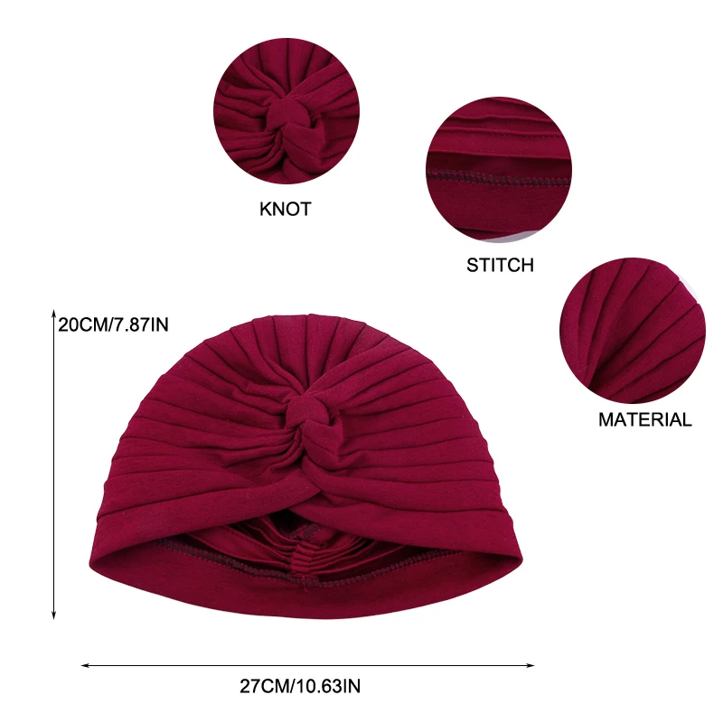 New Indian Muslim Women cotton Hijab Top Knot Chemo Caps  Turban Beanies Pleated Cancer Bonnet Hair Loss Hat Islamic Headwear