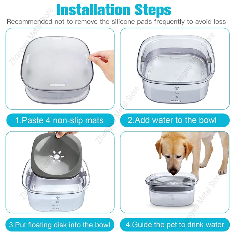 2L / 70oz Anti-splash Dog Water Bowl No Spill Slow Drinking Bowl Water Dispenser For Dogs Cats Large Capacity Pet Drinker