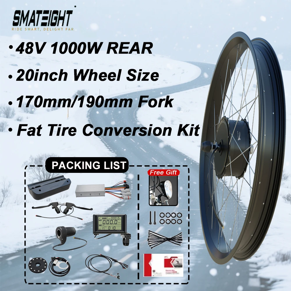 

48 В 1000 Вт комплект для переоборудования электрического велосипеда с толстыми шинами подходит для снежного велосипеда 20x4,0 дюймов, задняя бесщеточная ступица, моторное колесо без батареи