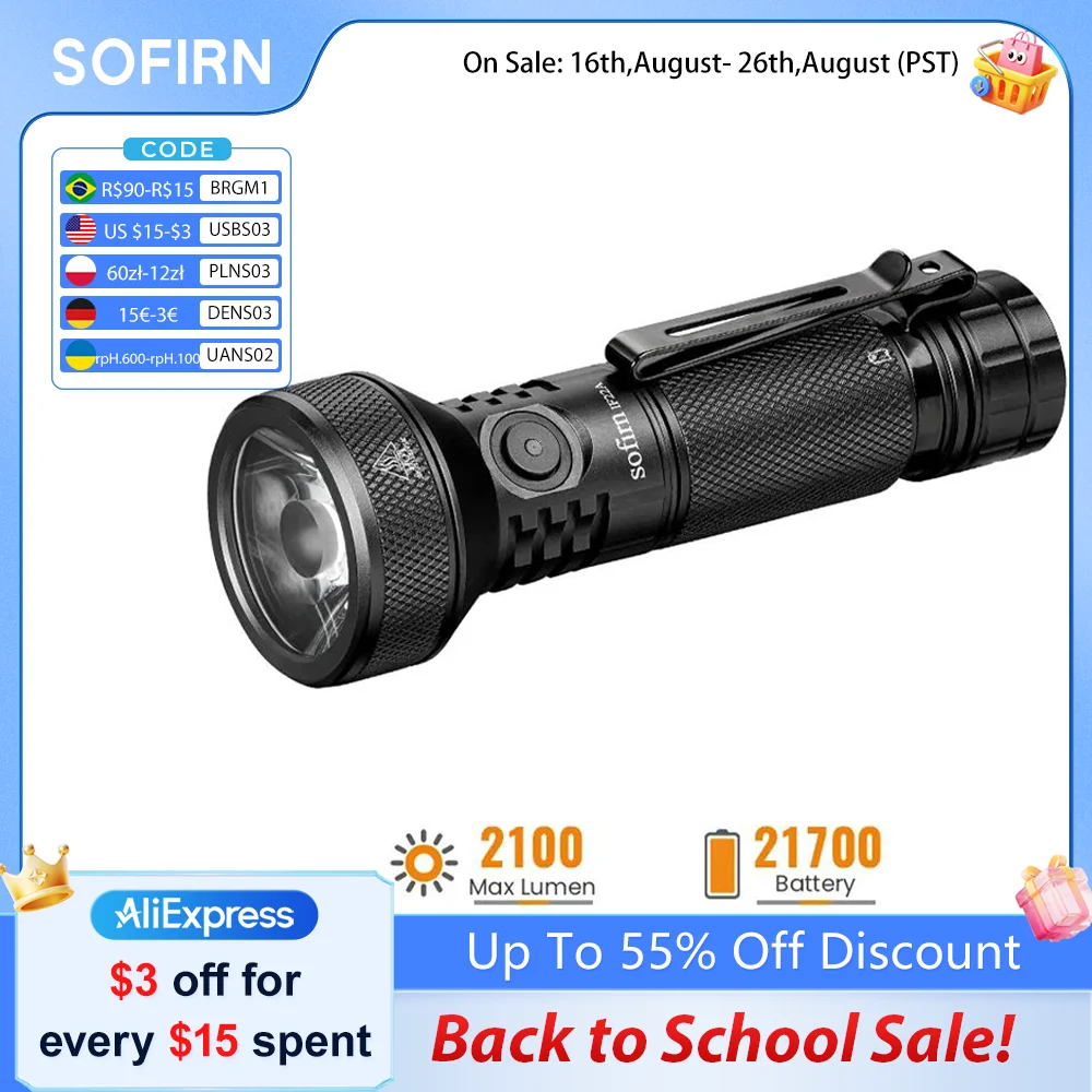 Lanterna LED Recarregável SOFIRN IF22A TIR Optics 2100lm, Potente Luz EDC com USB-C, Lanterna para Atividades ao Ar Livre e Pesca