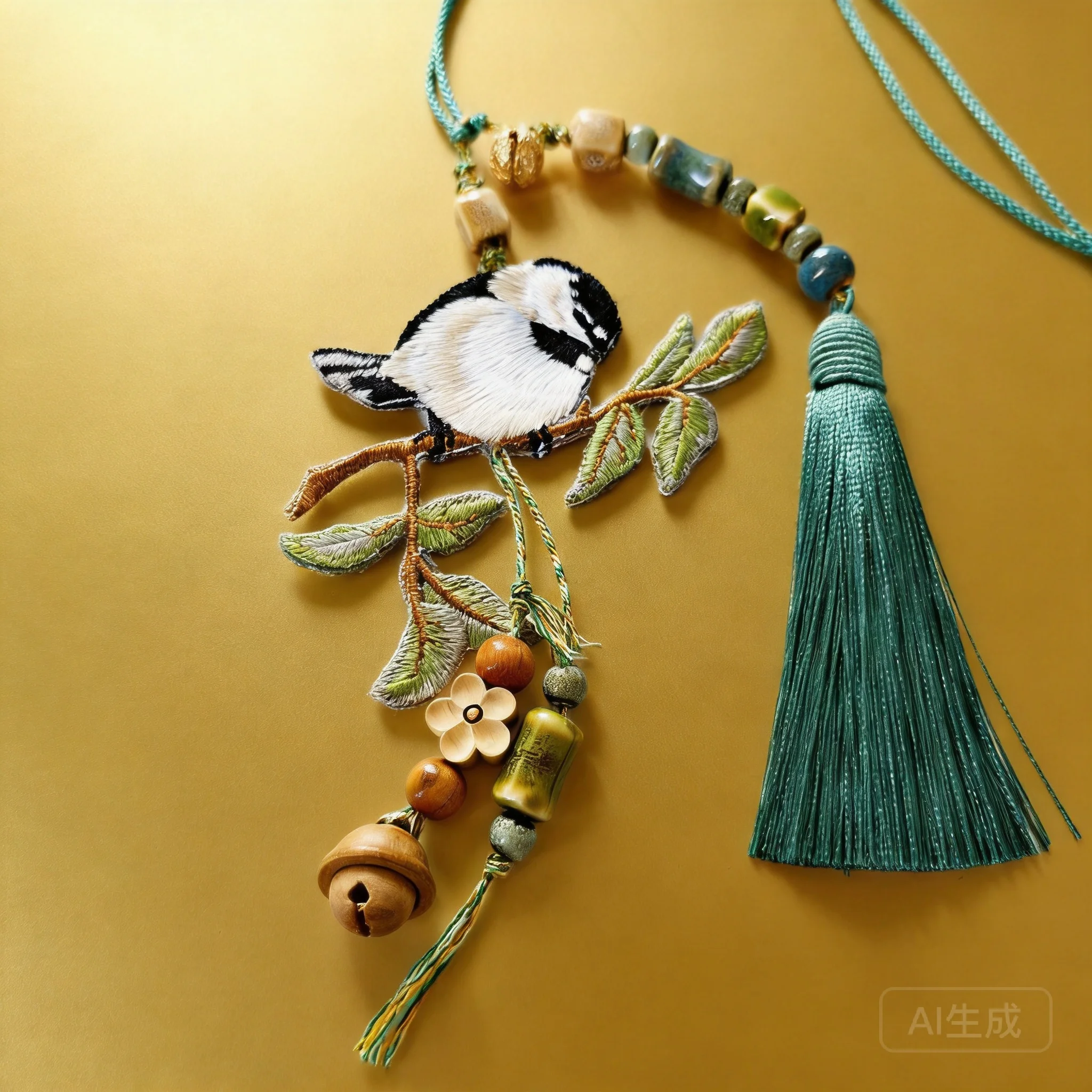 Traditional Chinese Style Lucky Double Sided Embroidered Bird Pendant Retro Tassel Bag Charm Hanfu Accessory Auspicious Blessing