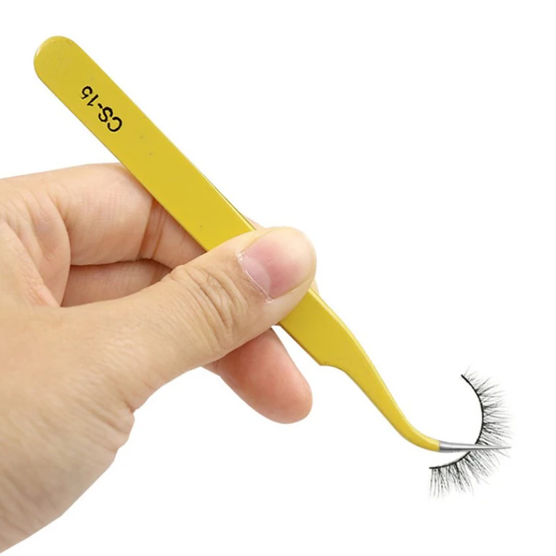 Stainless Steel Tweezer Yellow Anti-Static Antimagnetic Tweezer For Electronics Phone Repairing Tool Eyebrow/Eyelash Tweezer DIY