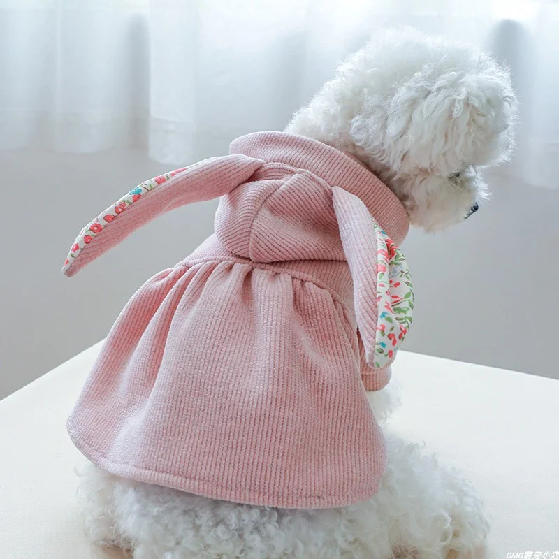 1PC pet clothing for cats in autumn and winter, thickened pink rabbit windbreaker suitable for small and medium-sized dogs