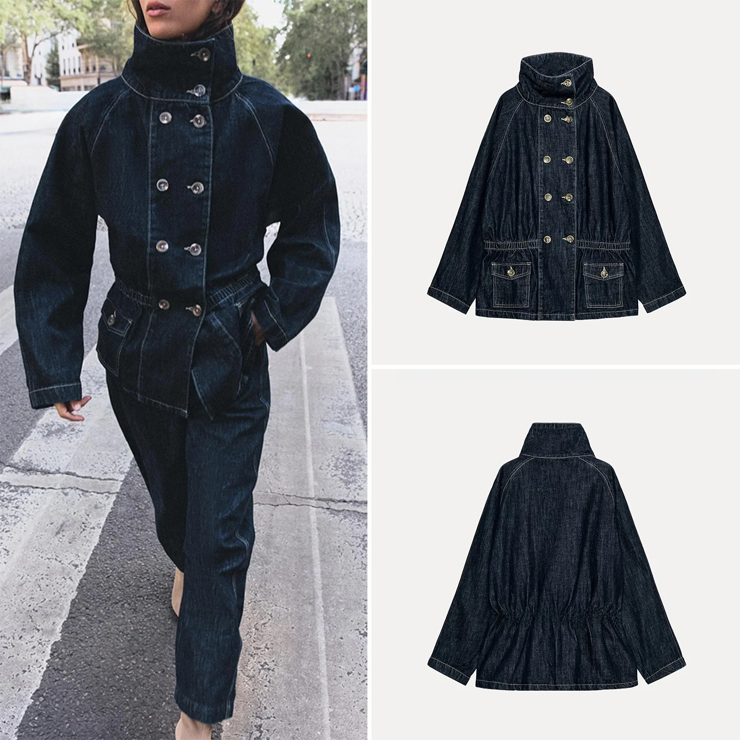 Fashionable Long Sleeve Stand Collar Denim Jacket Women's Autumn New Arrival ZADATA Standard Fit Short Outerwear 2026