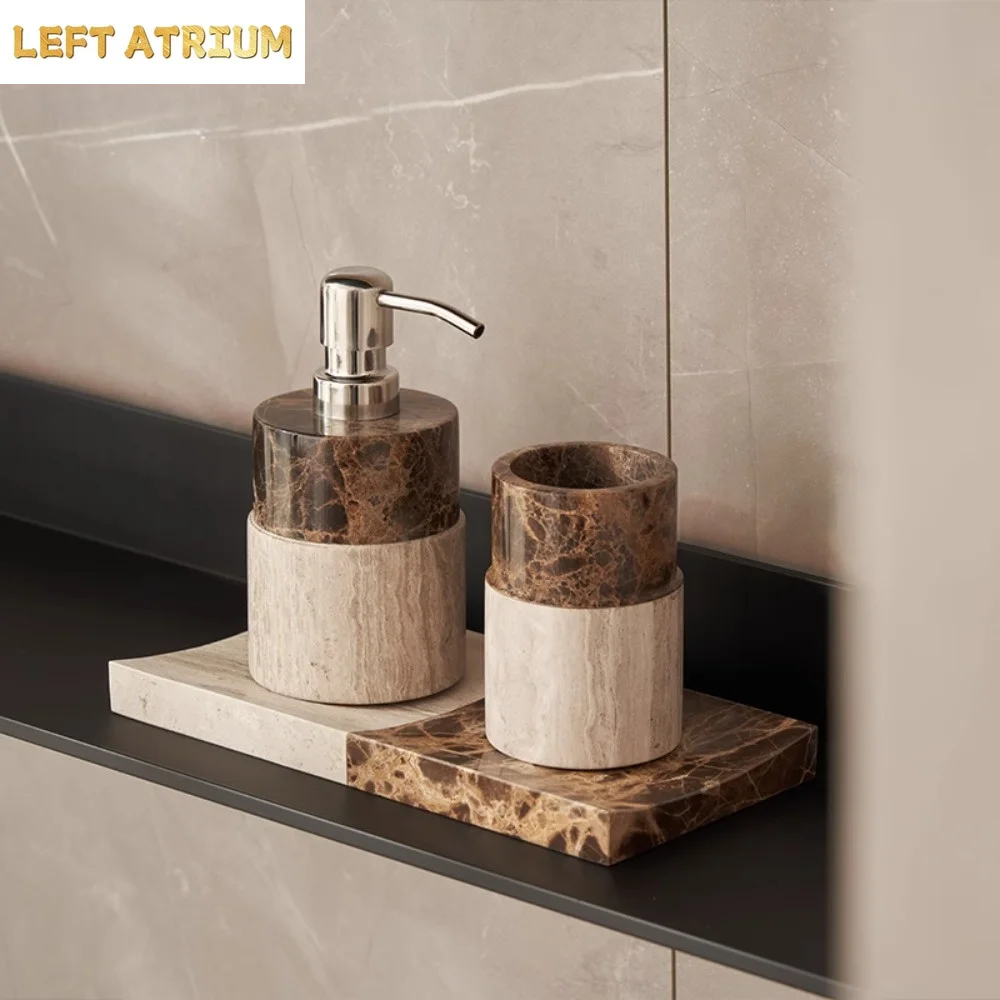 Marble Portable Lotion Bottle Color-blocked Leopard Print Mouthwash Cup Shampoo Bottle Soap Dispenser Tray Bathroom Accessories