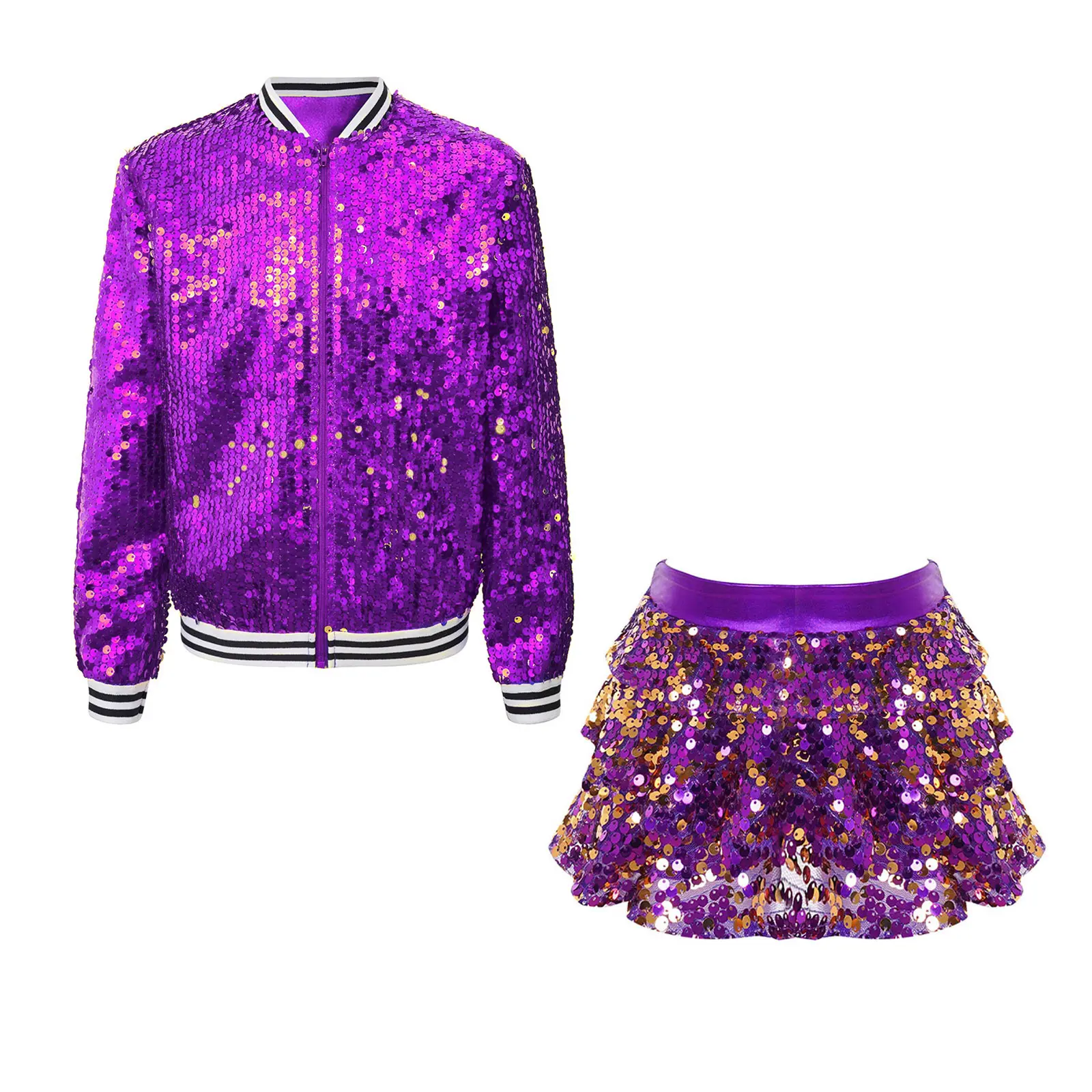 Childs Sequined Jazz Dance Costume Streetwear Kids Girls Party Clothes Sets Outfits Childs Baseball Jackets Hip Hop Costumes