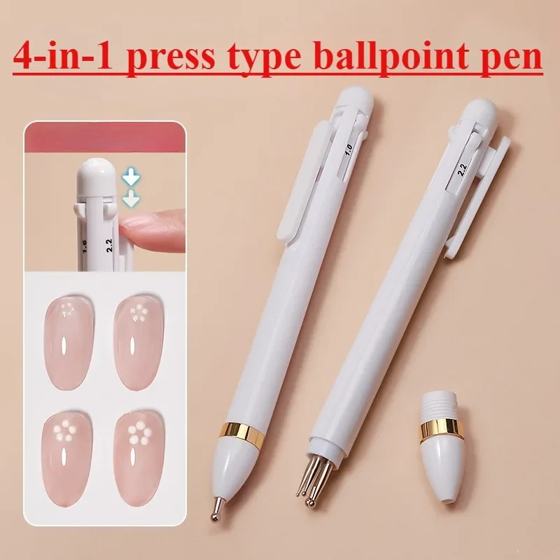 4-in-1 Nail Point Diamond Pen Embellishment Rotating Nail Point Diamond Pen New Wave Point Brush Stainless Steel Nail Tool