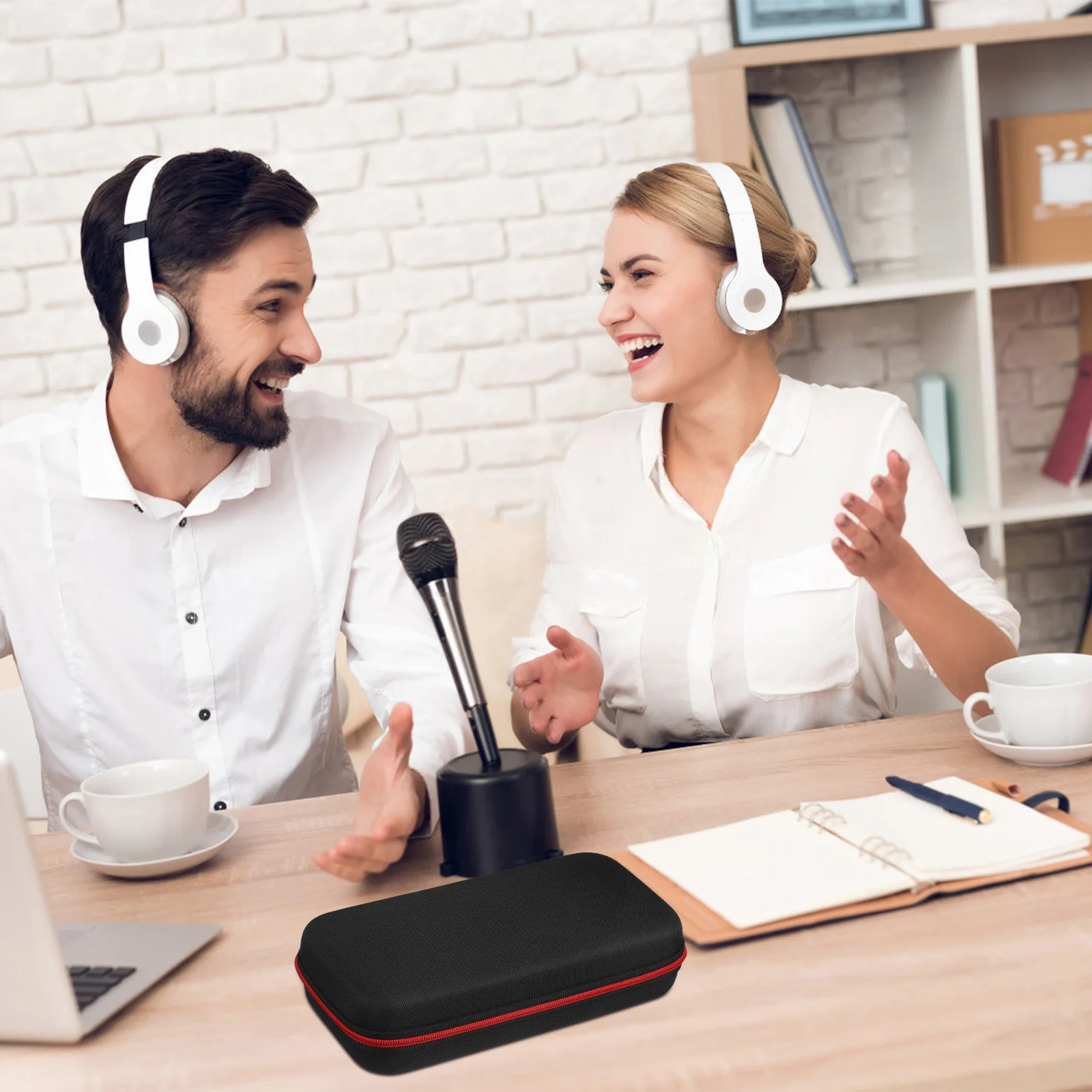 

Dual Microphone Protective Eva Case Portable Mic Storage Bag Carry Handle Lightweight Mic Travel Carrier Microphone Case