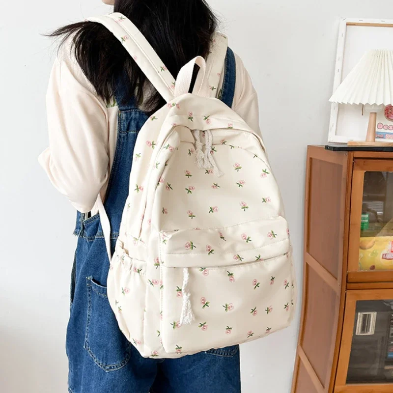 New Fashion Floral Backpack for Women Waterproof Nylon Backpack Large Capacity Student School Bag Bookbag Travel Bag