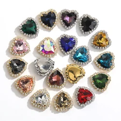 Heart Shape Glass Rhinestones With Claw Sew On Crystal Stone Metal Base Buckle For Clothes Strass Diamond Sewn Rhinestones