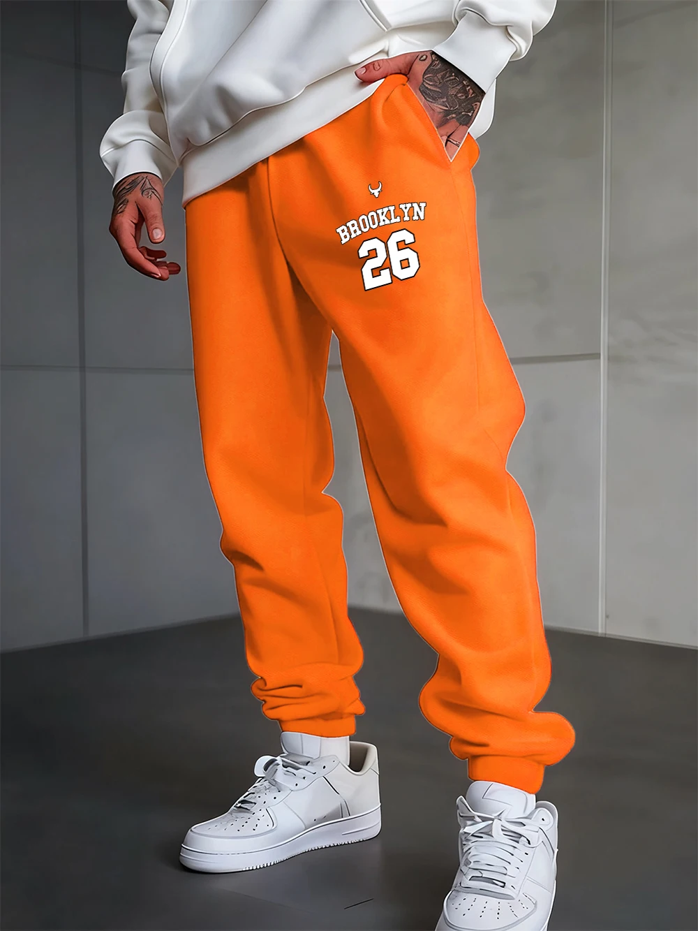 

Brooklyn 26 Letter Printing Sweatpants Men'S Autumn Trousers Fleece Warm Elastic Waist Warm Jogger Pants Basics Pocket Clothes