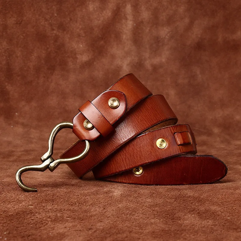 Men's Full Grain Leather Belts for Men Cowhide Male Belt Genuine Leather Copper Hook Buckle Luxury Brand Designer Waist Strap