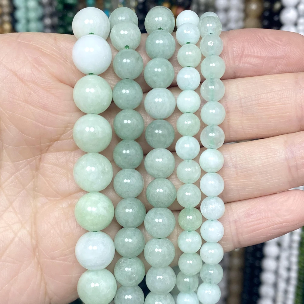 6/8/10/12mm Natural Green Angelite Stone Jades Beads Round Loose Spacer For Jewelry Making DIY Bracelet Accessories 15inches