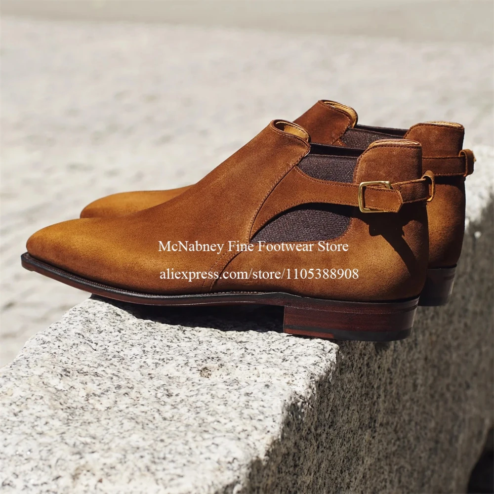 

Suede Ankle Chelsea Boots Men Side Cutout Pointed Toe Side Bubkle Ankle Boots Casual Business Office Gentlemen Style Dress Boots
