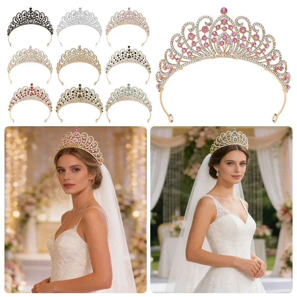

Модная металлическая хрустальная свадебная тиара, роскошная элегантная красочная корона принцессы, роскошная свадебная тиара для волос, празднование дня рождения