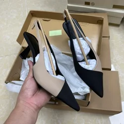 Elegant Pointed Toe Office Lady Shoes Chic Patchwork Slingbacks 2025 Spring Big Size Luxury Design High Heels Pumps for Women