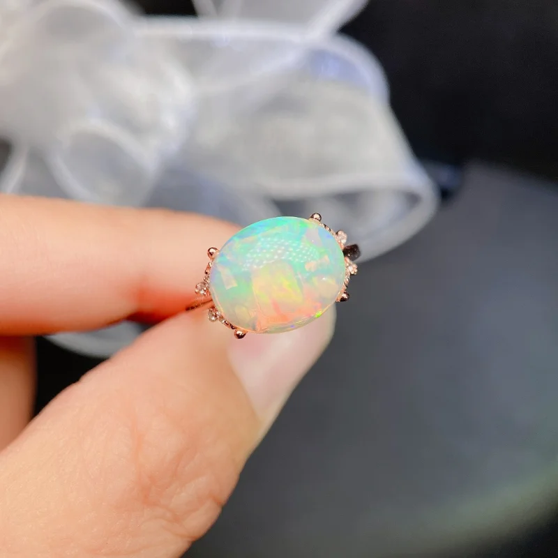 YULEM Big Colorful Natural Australian Opal with Silver 925 Jewelry for Women Big Size 9x11mm for Daily Wear