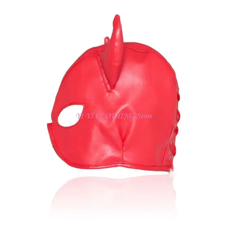 Horn Balaclava Head Cover Eye Hole for Halloween Costume for Indoor and Outdoor Use Black Head Cover with Tie