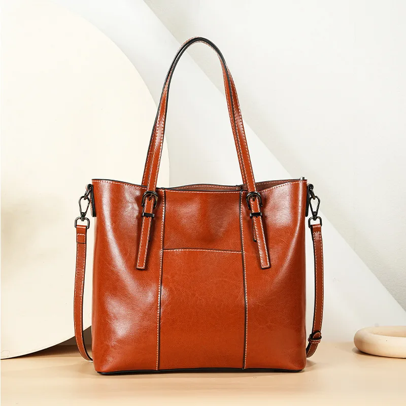 

Hifashion Vintage Cow Genuine Leather Large Tote Bags For Women 2025 Luxury Designer Shopping Shoulder Bags Work Ladies Handbags