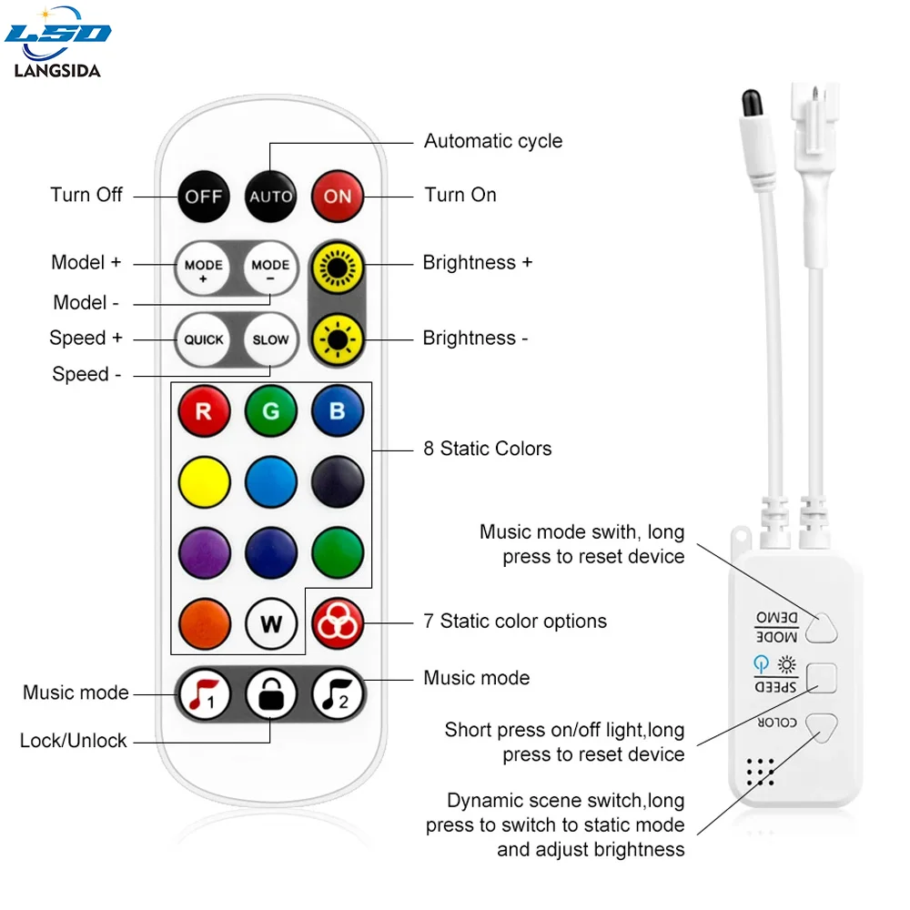 Kit Pengontrol Musik Bluetooth LED Strip RGB WS2812B DC, Kontrol Aplikasi Life, Addressable Dearmcolor, Mode Dinamis Ruang Esports