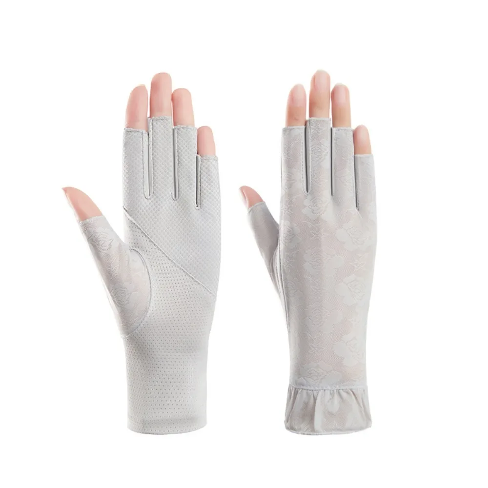 Gants de conduite en dentelle à fleurs, écran tactile, maille, moufles de protection solaire, dentelle fine, été