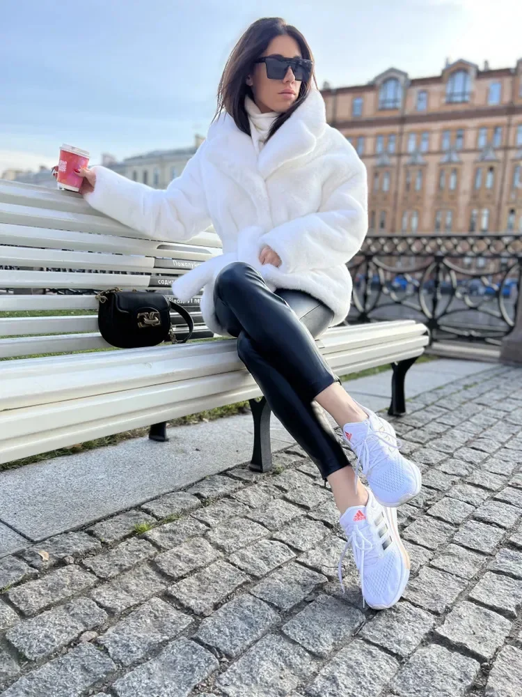 سترة الفراء الساخنة تقليد الأرنب الفراء التلبيب سميكة حزام حراري حزام معطف المرأة القطيفة #6