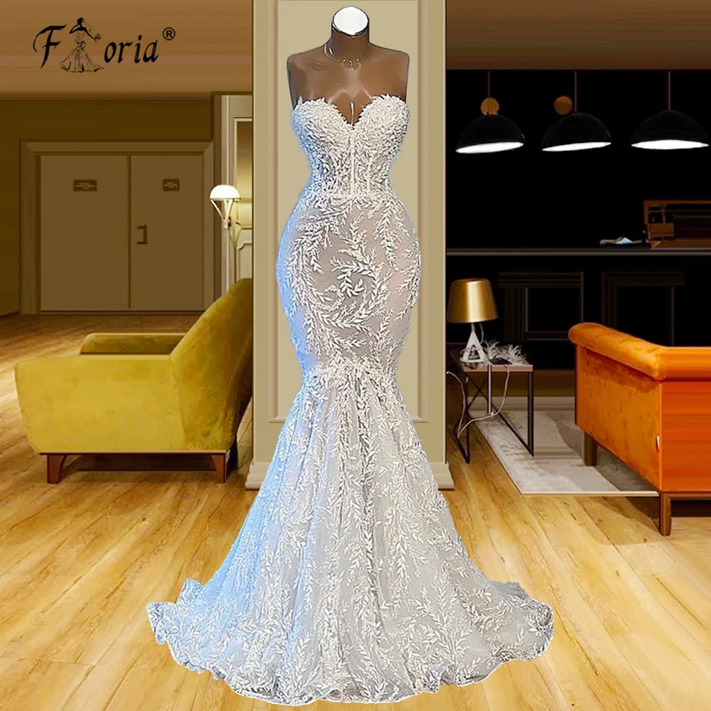 Sweetheart Mermaid Wedding Dress With Veil 2022 Lace Appliques Sexy Bridal Dresses Custom Made Woman Backless Robe De Mariée