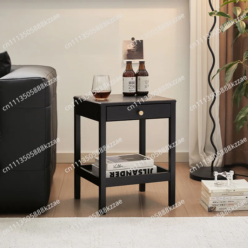 Small Home Solid Wood Sofa Side Table Furniture Simple Bedroom Bedside Table Living Room Double Black Corner Table