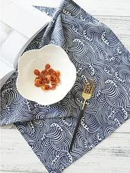 Set of 4 Japanese Style Wave Pattern30x45CM Cloth Napkins Polyester Cotton Blend Fabric Kitchen Dining Table Wedding Restaurant