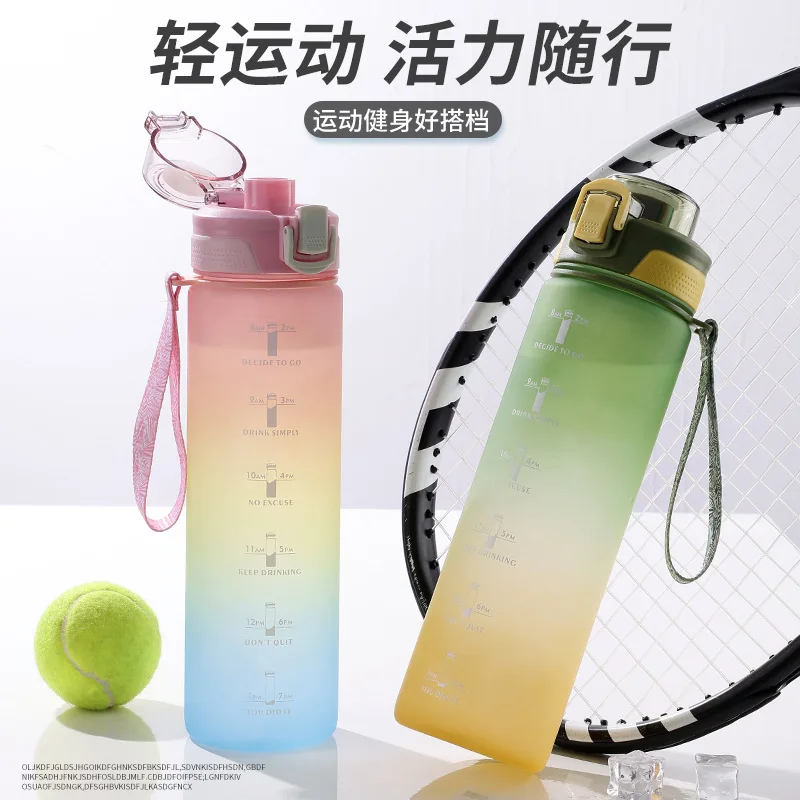 Botellas de agua aisladas motivacionales para hombres, marcadores de Color, agitador de gimnasio de plástico, termo para té, botella térmica para bicicleta, calabaza de 1 litro