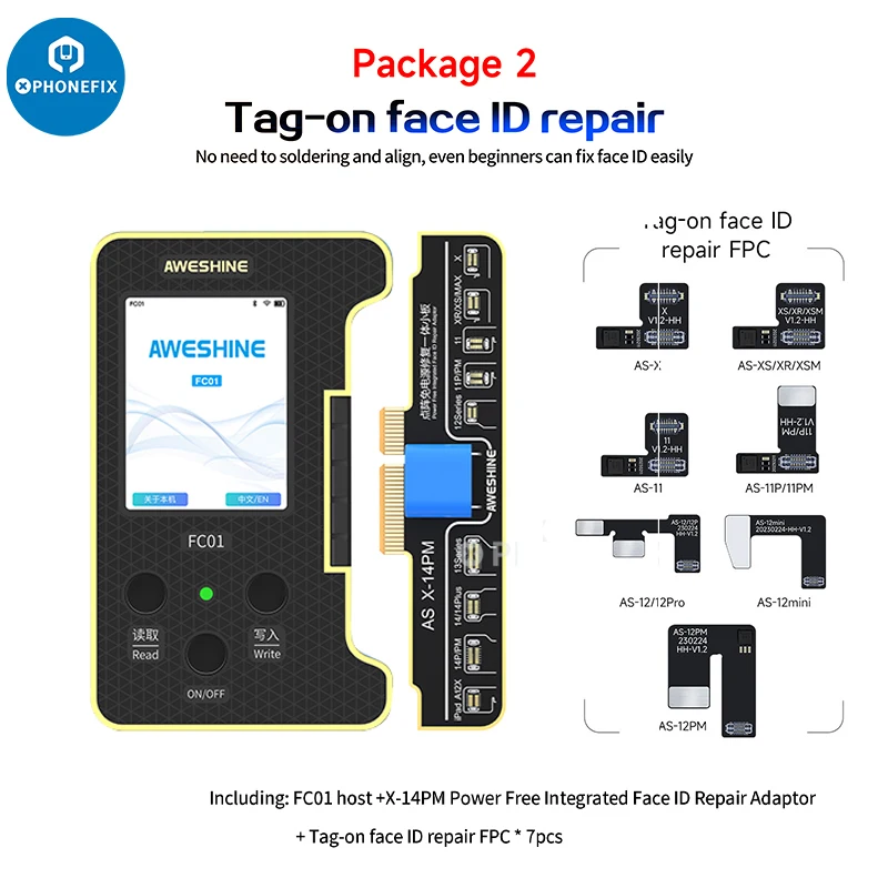 Aweshine FC01 programmatore di riparazione della batteria a matrice di punti per iPhone X a 14Pro Max Face ID per strumento di sostituzione Non rimozione Flex JC-ID