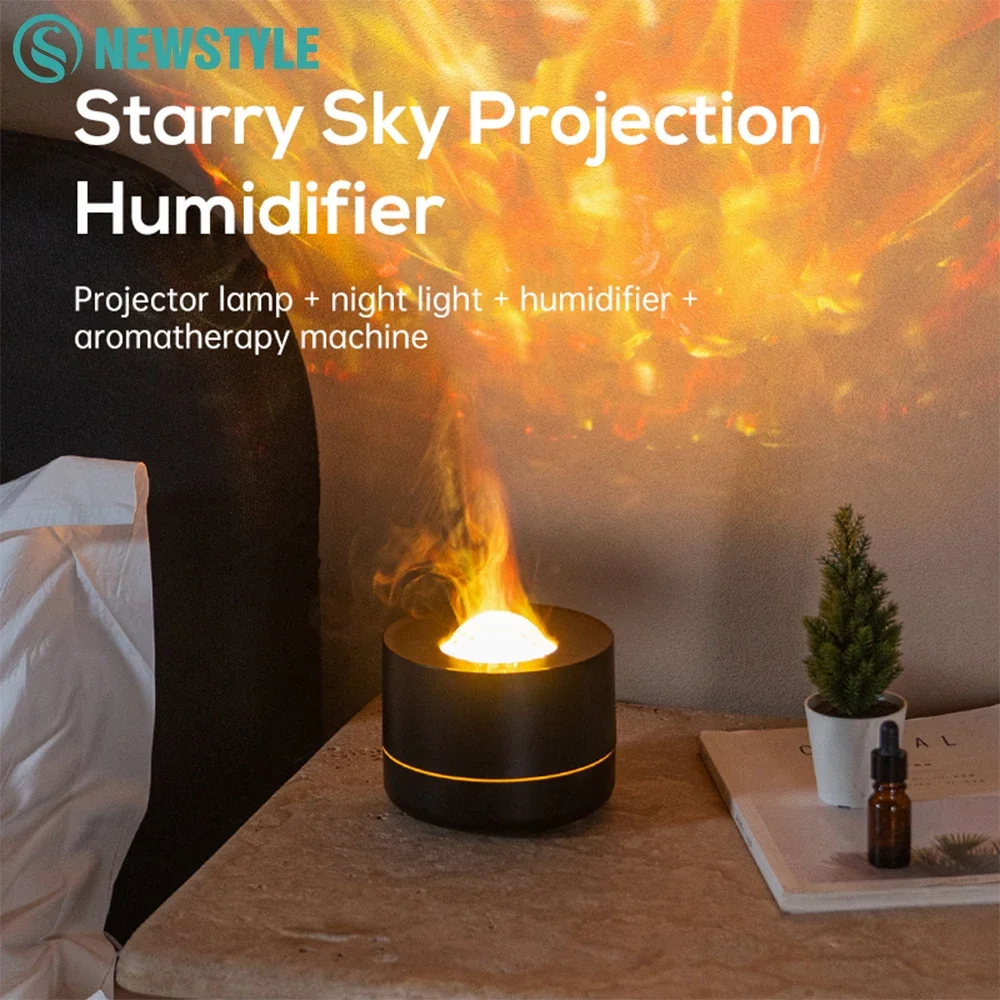 Nuevo humidificador de aire con proyección de cielo estrellado con luz nocturna degradada colorida, difusor de Aroma de aceite esencial de niebla de agua delicada USB