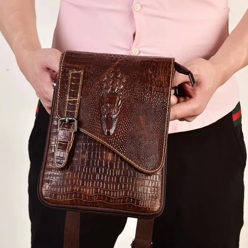 New Alligator Crocodile Pattern Men's Cow Leather Shoulder Bag Large Capacity Male Crossbody Bag For Men