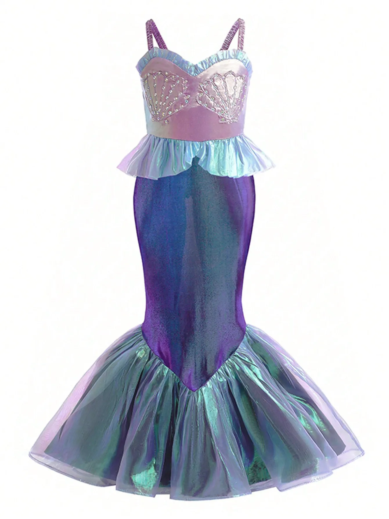 Summer New Girls Mermaid Flying Sleeves Sequin Cosplay Dress Children's Day Halloween School Party Dress for 3 4 5 6 7 8 Years 6